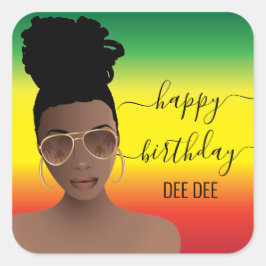 Happy Birthday Black Frau Gold Shades Rasta Quadratischer Aufkleber