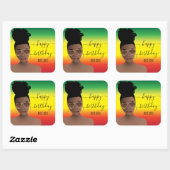Happy Birthday Black Frau Gold Shades Rasta Quadratischer Aufkleber (Blatt)