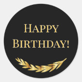 Happy Birthday black gold decor Runder Aufkleber (Vorderseite)