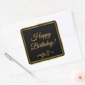 Happy Birthday Black Gold eleganten Typ Quadratischer Aufkleber (Umschlag)