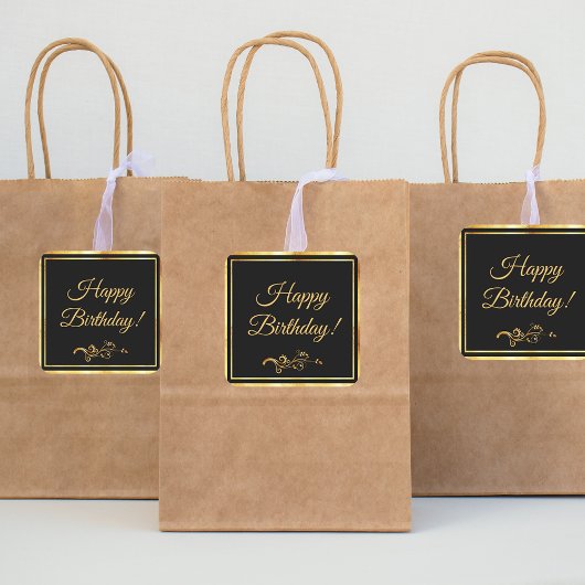 Happy Birthday Black Gold eleganten Typ Quadratischer Aufkleber