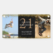 Happy Birthday Black & Gold Glitzer Sparkle Party Banner (Horizontal)