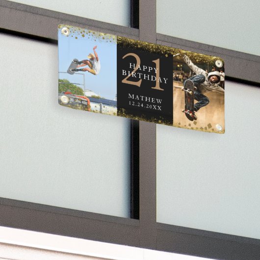 Happy Birthday Black & Gold Glitzer Sparkle Party Banner (Äußeres Gebäude)