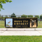 Happy Birthday Black & Gold Glitzer Sparkle Party Banner (InSitu)