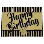 Happy Birthday Black/Gold Simple Stripes Pattern Große Geschenktüte (Vorderseite)