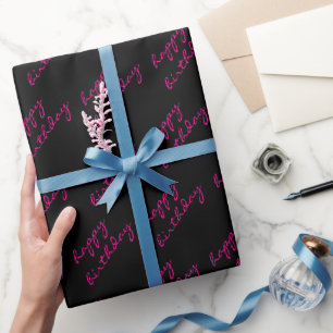 Happy Birthday Black Hot Pink Wrapping Paper Geschenkpapier