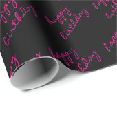 Happy Birthday Black Hot Pink Wrapping Paper Geschenkpapier (Rolleneckpunkt)