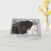 Happy Birthday Black Lab - Graues Enten Jagdhund Karte (Gelbe Blume)