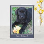 Happy Birthday Black Lab Niedlicher Welpe Duck Dog Karte (Gelbe Blume)