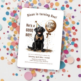 Happy Birthday Black Labrador Ballon Custom Einladung