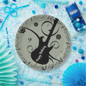 Happy Birthday Black Musiknotens Gitarre Blume Pappteller (Party)