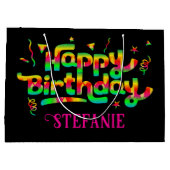 Happy Birthday Black Personalisiert Name Geburtsta Große Geschenktüte (Rückseite)