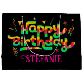 Happy Birthday Black Personalisiert Name Geburtsta Große Geschenktüte (Rückseite)