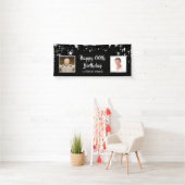 Happy Birthday Black Silver Brush Script Foto Banner (Insitu)