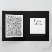 Happy Birthday Black & White Floral Coloring Card Karte (Innenseite)