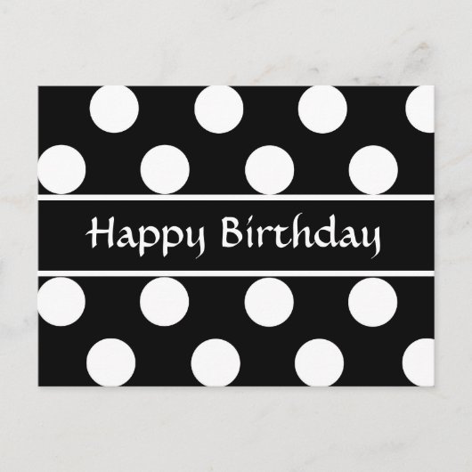 Happy Birthday Black & White Polka Dot Post Card Postkarte (Vorderseite)