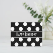 Happy Birthday Black & White Polka Dot Post Card Postkarte (Stehend Vorderseite)
