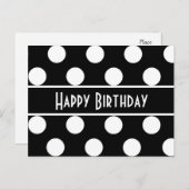 Happy Birthday Black & White Polka Dot Post Card Postkarte (Vorne/Hinten)
