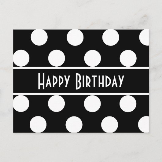 Happy Birthday Black & White Polka Dot Post Card Postkarte (Vorderseite)