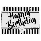 Happy Birthday Black/White Simple Stripes Pattern Große Geschenktüte (Vorderseite)
