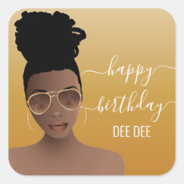Happy Birthday Black Woman Gold Shades Yellow Gold Quadratischer Aufkleber