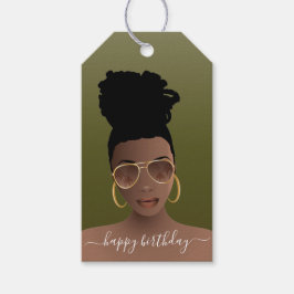Happy Birthday, Black Woman Shades Olive Green Geschenkanhänger