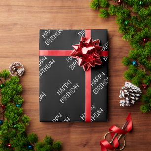 Happy Birthday Black Wrapping Paper Geschenkpapier