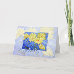 Happy Birthday Blau und Gelb Blumen Karte