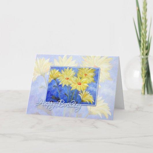 Happy Birthday Blau und Gelb Blumen Karte (Vorderseite)