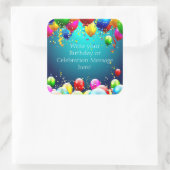 Happy Birthday - Blauer Farbige Balkone - Anpassen Quadratischer Aufkleber (Tasche)