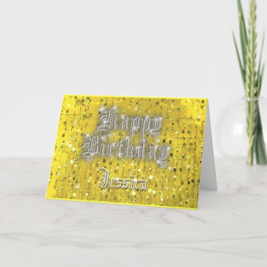Happy Birthday Bling Yellow Greeting Card Karte (Vorderseite)