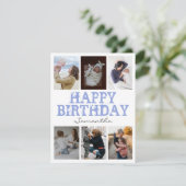 Happy Birthday Blue 6 Foto Collage Grußkarte (Stehend Vorderseite)