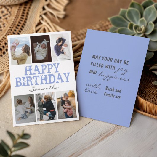 Happy Birthday Blue 6 Foto Collage Grußkarte