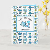 Happy Birthday Blue Baby Shark Personalisiert Karte (Gelbe Blume)