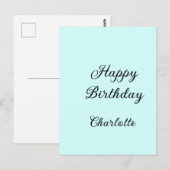Happy birthday blue background name stylish elegan postkarte (Vorne/Hinten)