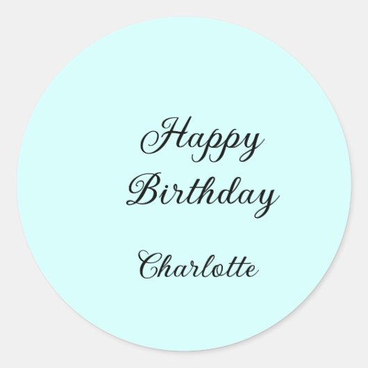 Happy birthday blue background name stylish elegan runder aufkleber (Vorderseite)