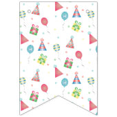 Happy Birthday Blue Balloons Hats Pattern farbenfr Wimpelkette (Erste Fahne)