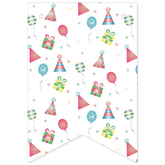 Happy Birthday Blue Balloons Hats Pattern farbenfr Wimpelkette (Erste Fahne)