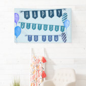 Happy Birthday Blue Bunting and Balloons Banner (Insitu)