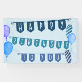 Happy Birthday Blue Bunting and Balloons Banner (Horizontal)