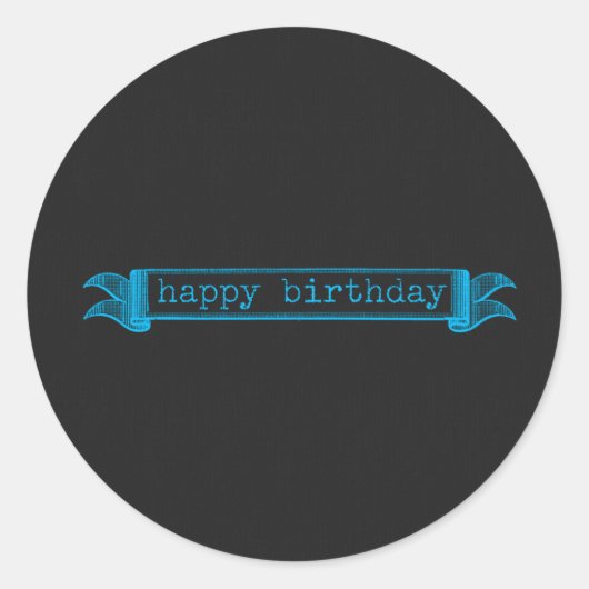 Happy Birthday Blue chalkboard Runder Aufkleber (Vorderseite)