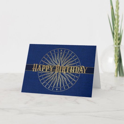 Happy Birthday Blue Compass 3D Effect Design Karte (Vorderseite)