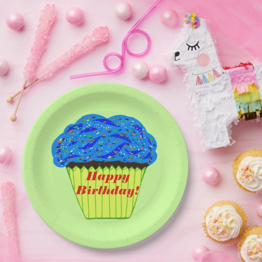 Happy Birthday Blue Cupcake Paper Teller (Party)