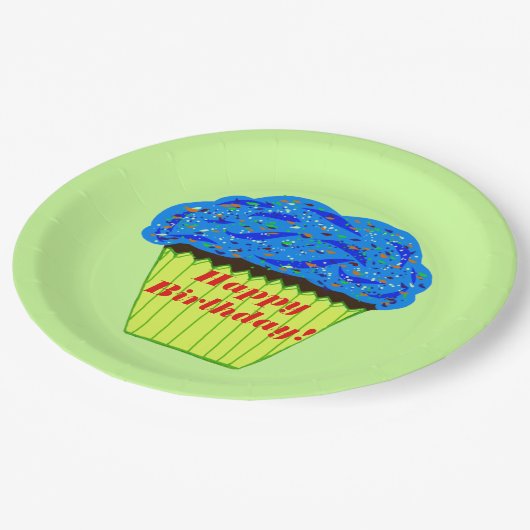 Happy Birthday Blue Cupcake Paper Teller (Schrägansicht)