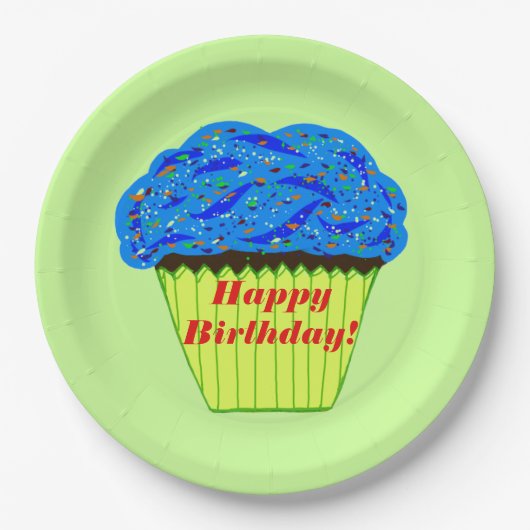 Happy Birthday Blue Cupcake Paper Teller (Vorderseite)