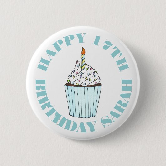 Happy Birthday Blue Cupcake Sprinkles Zuckerguss Button (Vorderseite)
