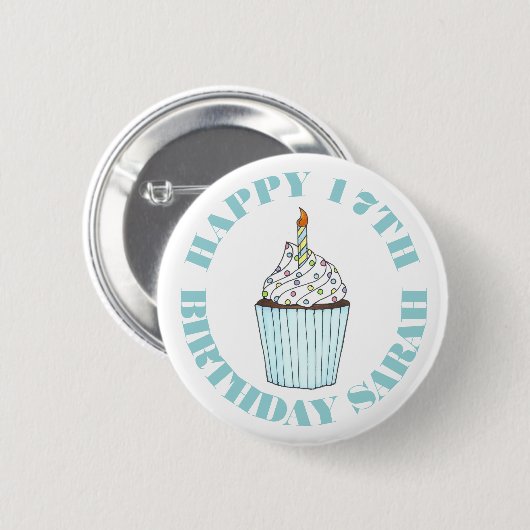 Happy Birthday Blue Cupcake Sprinkles Zuckerguss Button (Vorne & Hinten)