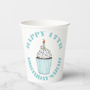 Happy Birthday Blue Cupcake Sprinkles Zuckerguss Pappbecher