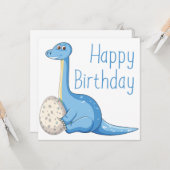 Happy Birthday Blue Dinosaur Grußkarte Karte (Vorderseite/Rückseite Beispiel)