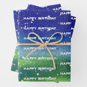 Happy Birthday Blue Geschenkpapier Set
